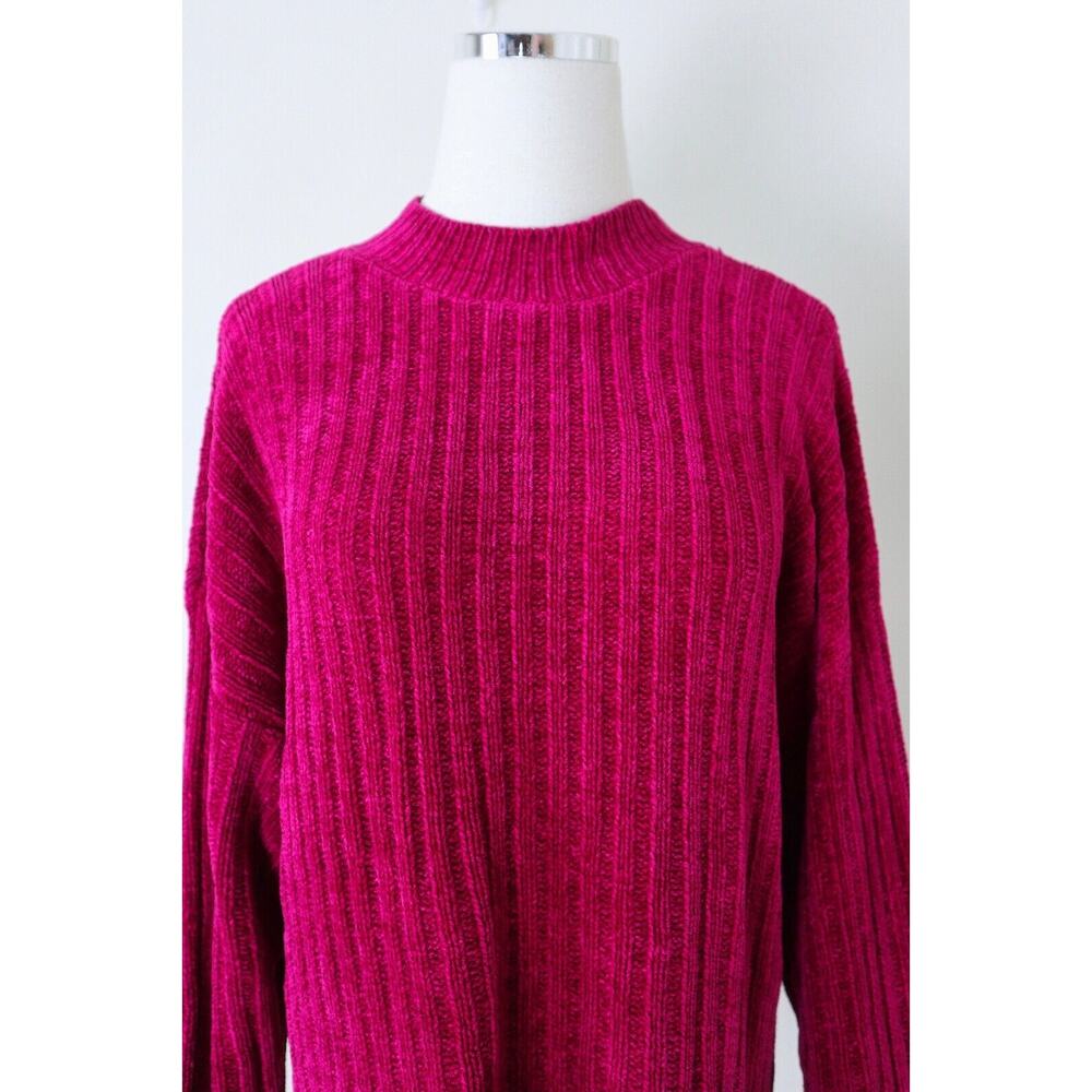 Vintage 1990s Talbots Kids XL Chenille Rib Knit Sweater Rayon Fuchsia Pink - Picture 3 of 10